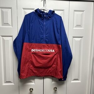 DC Shoes Red White And Blue Wind Breaker Rain Coat Size Large L Half Zip